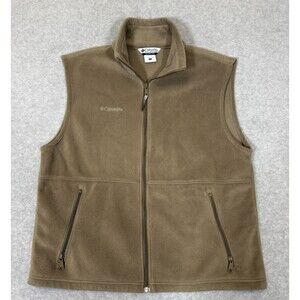Columbia Fleece Full Zip Vest Mens L Tan Zippered Pockets